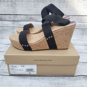 Lucky Brand Maxyne Black Cork Wedge Sandals